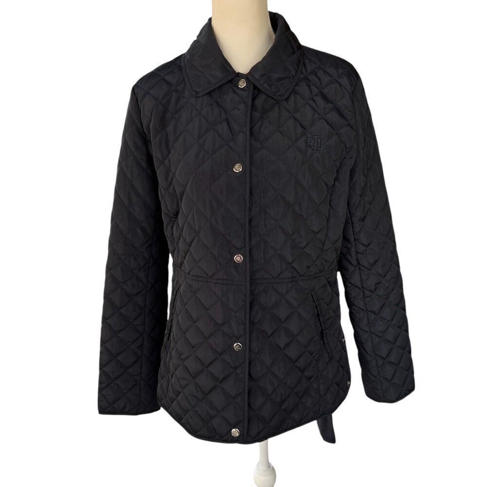 Lauren Ralph Lauren Women's Quilted Snap Front Peplum Jacket Black Size Large